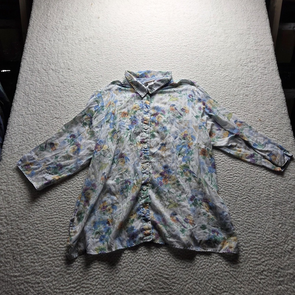 Alfred Dunner Button Up Shirt Womens Plus 3X Collared 3/4 Sleeve Tunic Top